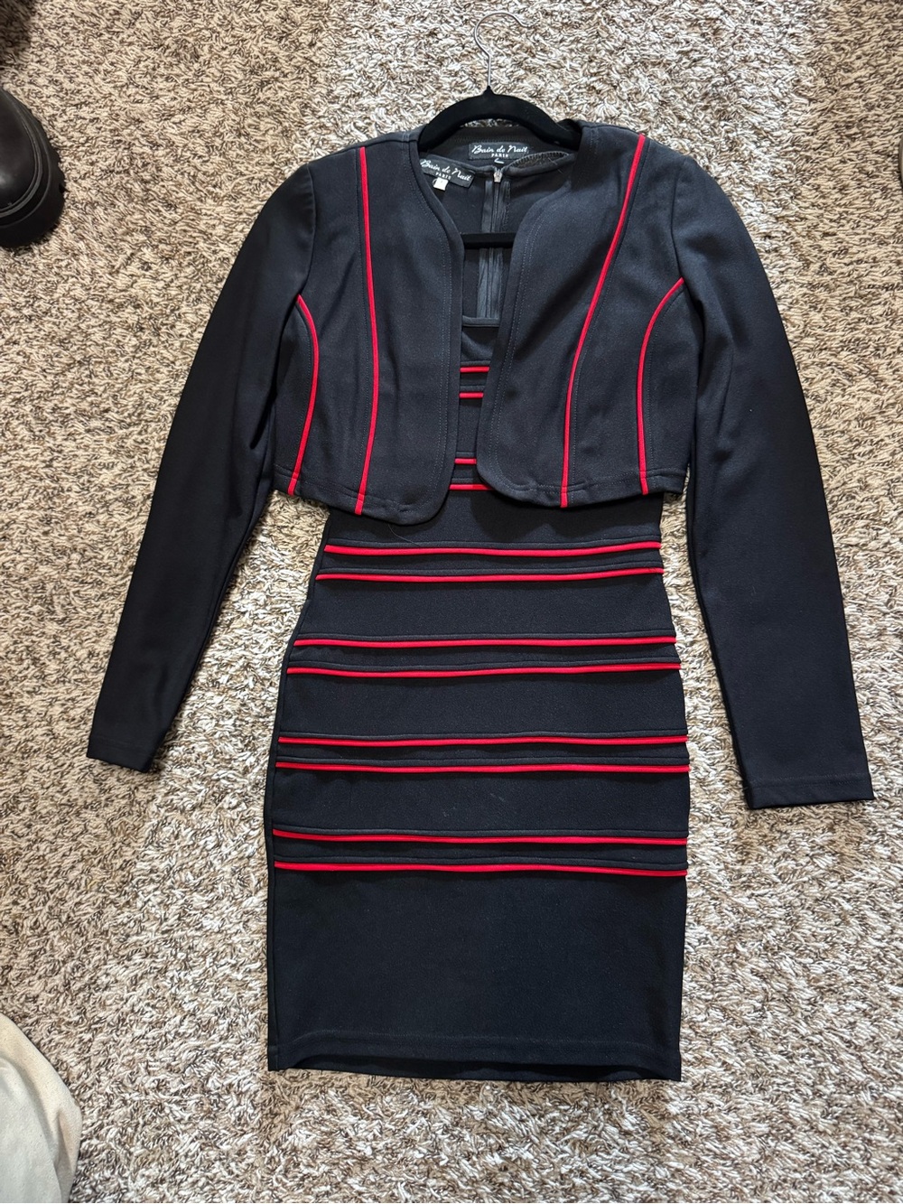 Black Dress set with Red Stripe Detail
